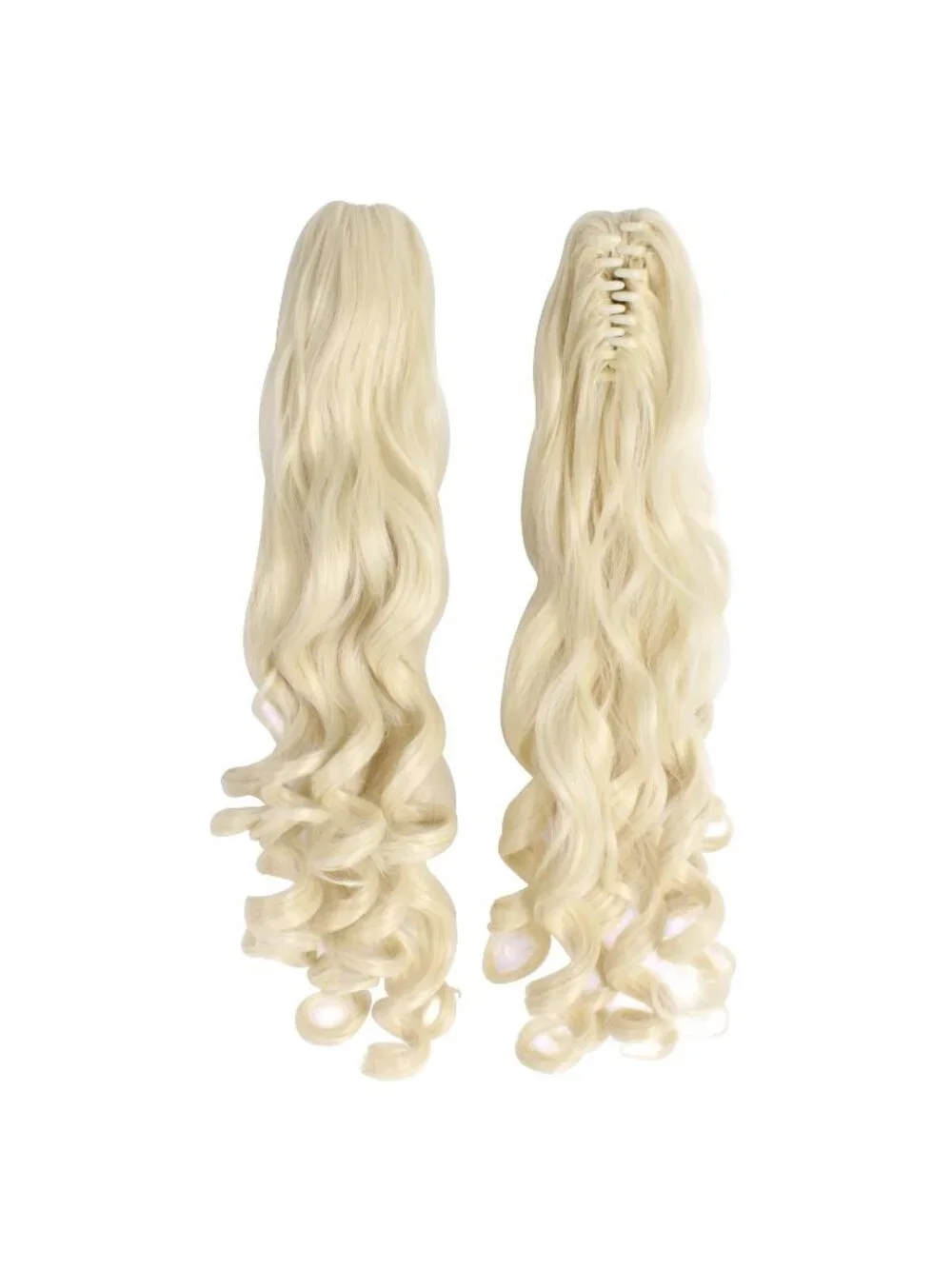 Women's Light Blonde 28 Inch Lolita Long Curly 2 Ponytails Clip On Cosplay Wigs